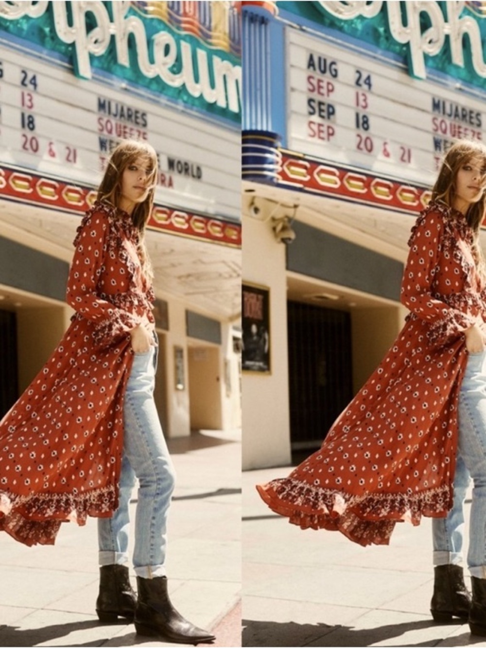 Free People Calico Sky’s Rust Floral Ruffle Midi Dress - Women's Small
